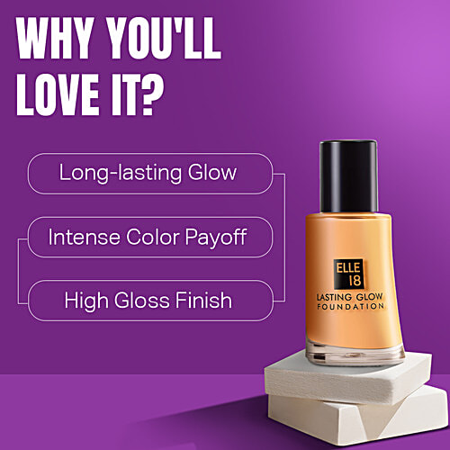 Elle 18 Lasting Glow Foundation, 27 ml 02 Marble Long-Lasting Glow, Intense Colour Payoff, High Gloss Finish
