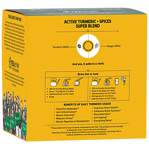 Vahdam Organic Turmeric Ginger Herbal Tea Bags - Unique Flavour, 30 g (15 Pyramid Bags x 2 g each) 