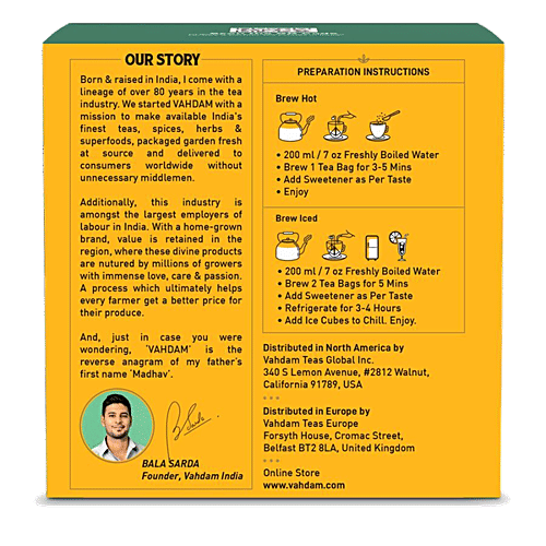 Vahdam Organic Turmeric Ginger Herbal Tea Bags - Unique Flavour, 30 g (15 Pyramid Bags x 2 g each) 