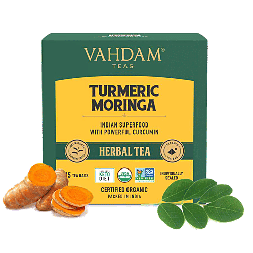 Buy Vahdam Organic Turmeric Moringa Herbal Tea Bags Low Caffeine, High Energy Online at Best