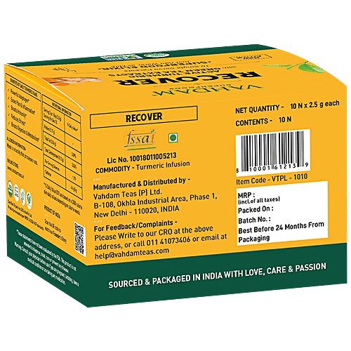 Vahdam Organic Recover Turmeric Elixir - Improves Overall Health, 25 g (10 Sachets x 2.5 g each)