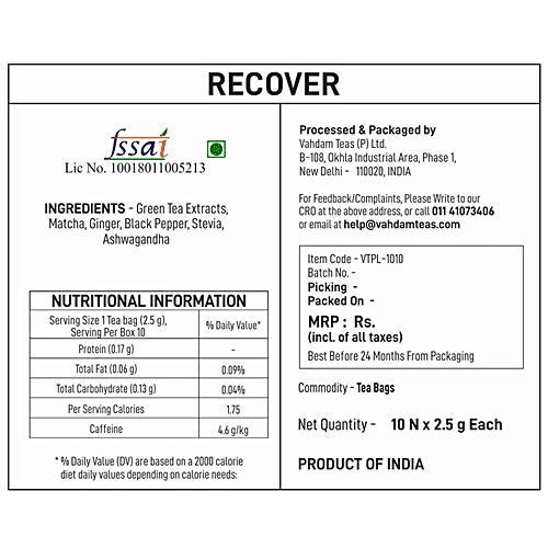 Vahdam Organic Recover Turmeric Elixir - Improves Overall Health, 25 g (10 Sachets x 2.5 g each)