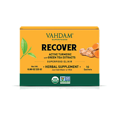 Vahdam Organic Recover Turmeric Elixir - Improves Overall Health, 25 g (10 Sachets x 2.5 g each)