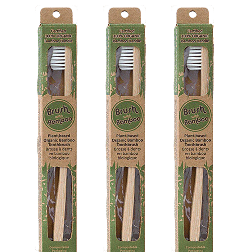 Goli Soda 100% Organic Bamboo Toothbrush - For Adults, 3 pcs Box Non-GMO