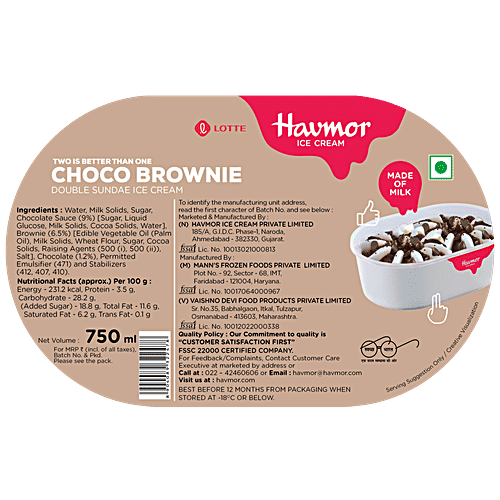 Buy Havmor Double Sundae Choco Brownie Ice Cream Made of Milk Online