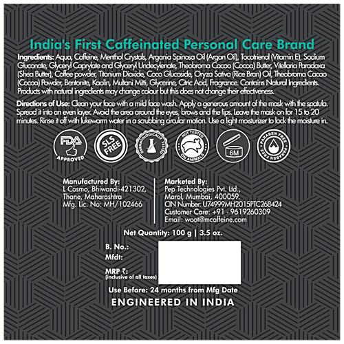 mCaffeine Tan Removal Coffee Clay Face Mask/Pack - Pore Cleansing, For Normal To Oily Skin, 100 g  