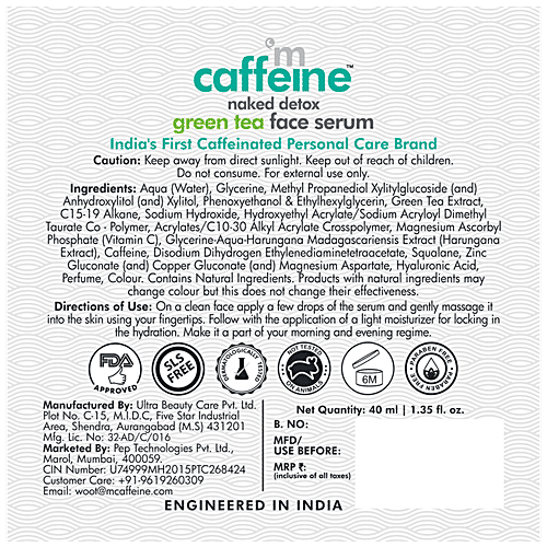 mCaffeine Naked Detox Hydrating Green Tea Face Serum, 40 ml  