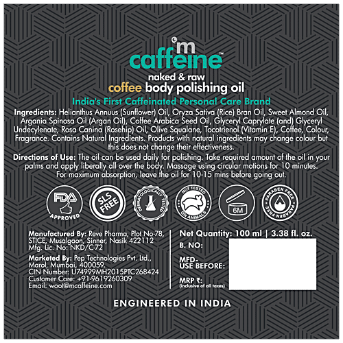 mCaffeine Naked & Raw Coffee Body Polishing Oil - Reduces Stretch Marks, Moisturizes The Skin, 100 ml  
