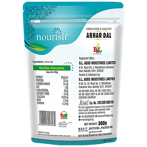 Nourish Unpolished & Healthy Arhar Dal, 500 g Pouch Pure & Natural
