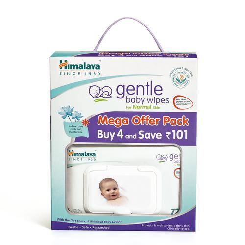 Himalaya Gentle Baby Wipes - With Aloe & Indian Lotus, 72 pcs (Pack of 4) Free From Parabens, SLS