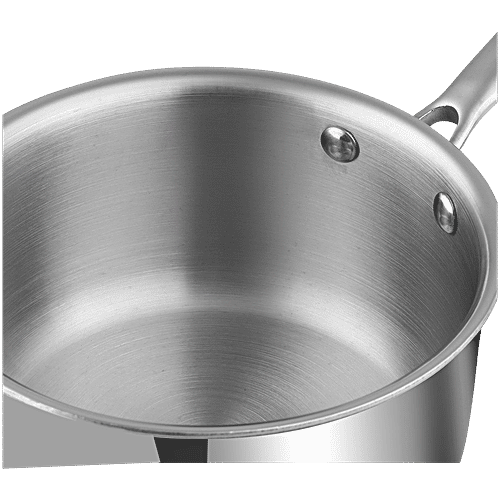 Vinod Vinod Aluminium Saucepan - 3 Layer Coating, Induction Base, Dishwasher Safe, 16 cm, With Lid, Stainless Steel Handle, Platinum, 1.6 L Food Grade