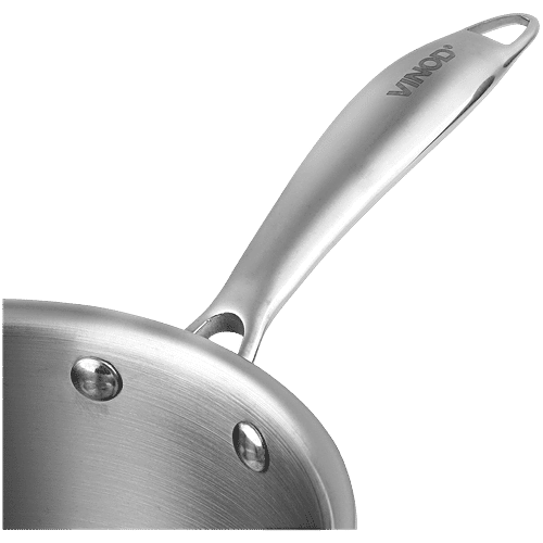 Vinod Vinod Aluminium Saucepan - 3 Layer Coating, Induction Base, Dishwasher Safe, 16 cm, With Lid, Stainless Steel Handle, Platinum, 1.6 L Food Grade