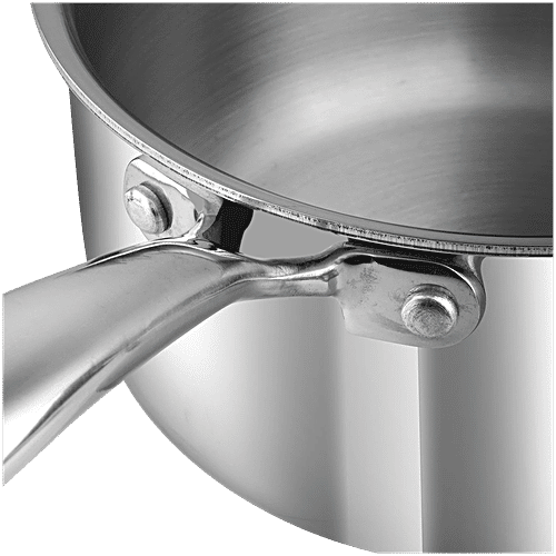 Vinod Vinod Aluminium Saucepan - 3 Layer Coating, Induction Base, Dishwasher Safe, 16 cm, With Lid, Stainless Steel Handle, Platinum, 1.6 L Food Grade