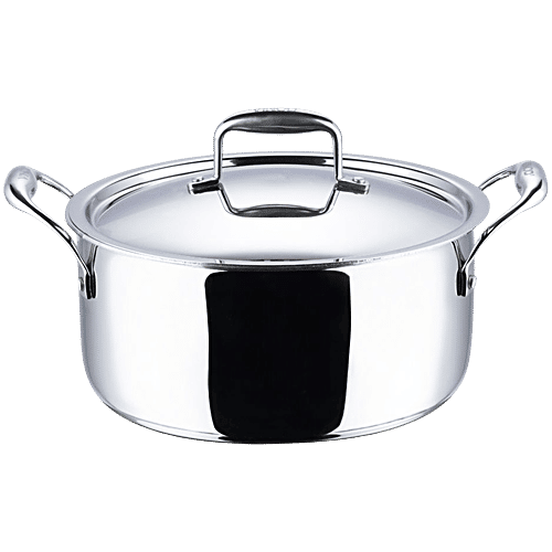 Vinod Platinum Triply Stainless-Steel Saucepot/Casserole - Induction Base, With Lid, 24 cm, 5 L