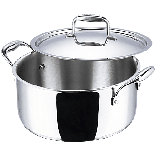 Vinod Platinum Triply Stainless-Steel Saucepot/Casserole - Induction Base, With Lid, 24 cm, 5 L