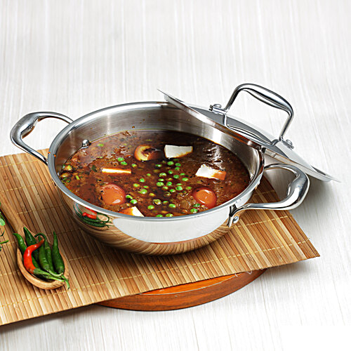 Vinod Platinum Triply Stainless Steel Kadai - 3 Layer, Induction & Gas Friendly, With Steel Lid, 21 cm, 1.8 L  Dishwasher Safe