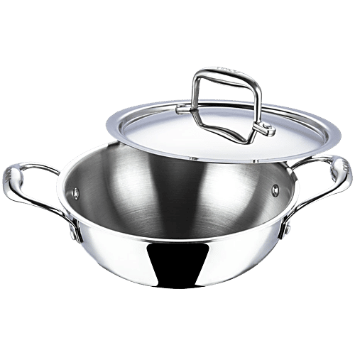 Vinod Platinum Triply Stainless Steel Kadai - 3 Layer, Induction & Gas Friendly, With Steel Lid, 21 cm, 1.8 L  Dishwasher Safe
