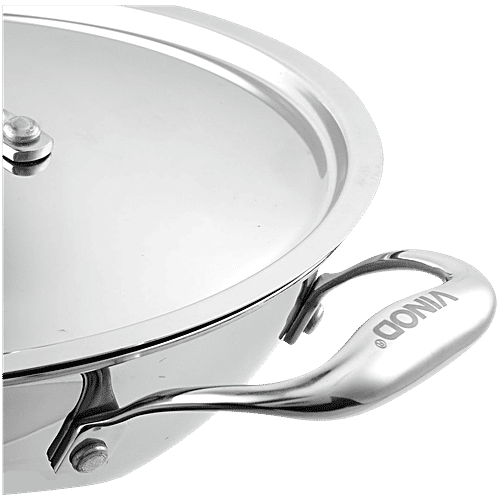 Vinod Platinum Triply Stainless Steel Kadai - 3 Layer, Induction & Gas Friendly, With Steel Lid, 21 cm, 1.8 L  Dishwasher Safe
