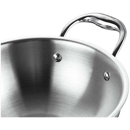Vinod Platinum Triply Stainless Steel Kadai - 3 Layer, Induction & Gas Friendly, With Steel Lid, 23.5 cm, 2.5 L  Dishwasher Safe