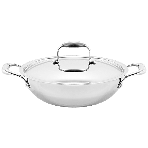 Vinod Platinum Triply Stainless Steel Induction Base Extra Deep Kadhai With Lid - 22 cm, 2.4 L  