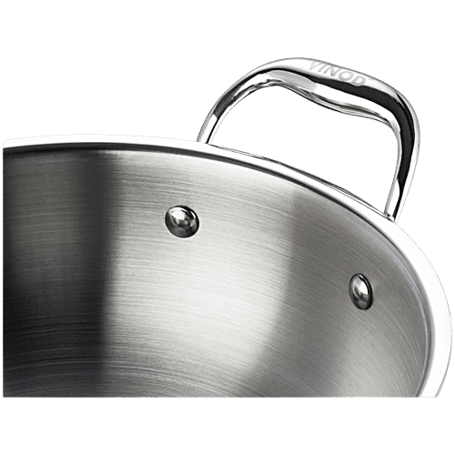 Vinod Platinum Stainless Steel Kadai - 3 Layer, Induction Bottom, 27.5 cm, With Lid & Handle, 3.7 L Dishwasher Safe
