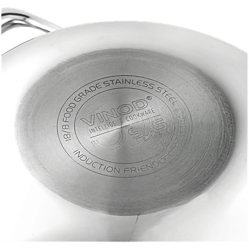 Vinod Platinum Stainless Steel Kadai - 3 Layer, Induction Bottom, 27.5 cm, With Lid & Handle, 3.7 L Dishwasher Safe