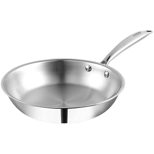 Vinod Stainless Steel Fry Pan - 3 Layer, Induction Base, Dishwasher Safe, 27 cm, With Handle, Platinum, 1 pc Dishwasher Safe