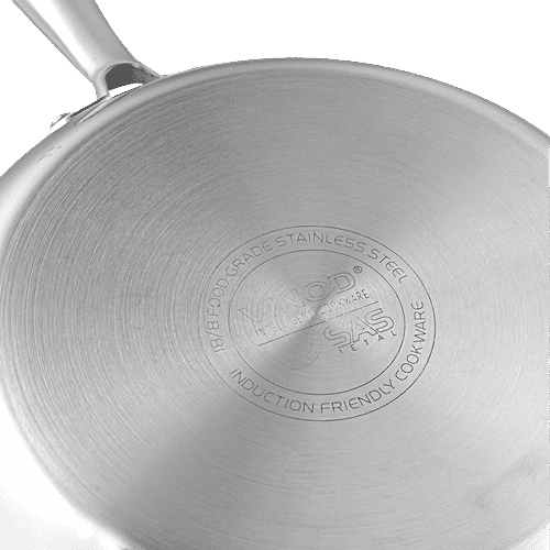 Vinod Stainless Steel Fry Pan - 3 Layer, Induction Base, Dishwasher Safe, 27 cm, With Handle, Platinum, 1 pc Dishwasher Safe