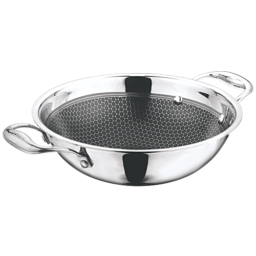 Vinod Platinum Triply Stainless Steel Induction Base Honeycomb Kadhai - 24 cm, 2.5 L  