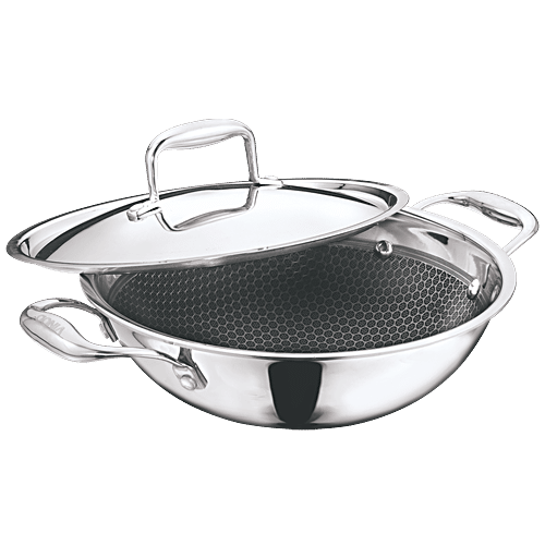 Vinod Platinum Triply Stainless Steel Induction Base Honeycomb Kadhai - 24 cm, 2.5 L  