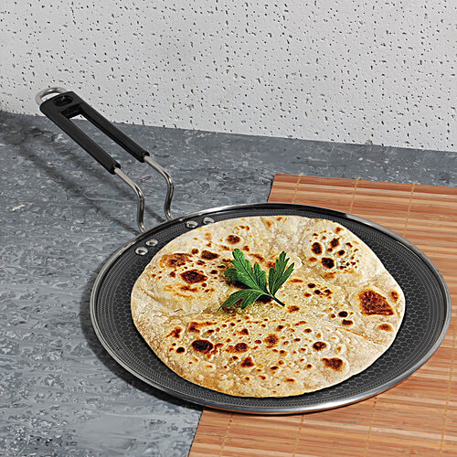 Vinod Platinum Stainless Steel Non-Stick Flat/Dosa Tawa - 3 Layer Coating, Induction Base, 28 cm, 1 pc  Metal Spoon Friendly