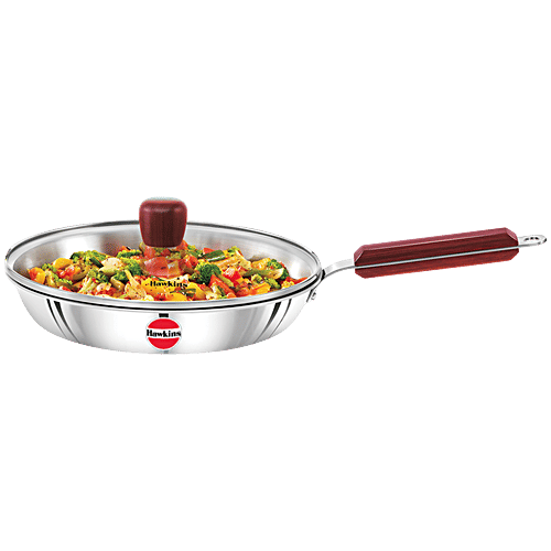 Hawkins Tri-Ply Stainless Steel Frying Pan With Glass Lid - 3 Layer, Induction Base, 24 cm, 3 mm, SSF24G, 1 L  