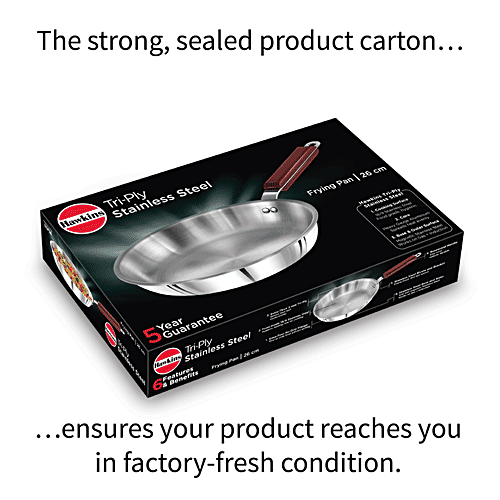Hawkins Tri-Ply Stainless Steel Frying Pan - 3 Layer, Induction Base, 26 cm, 3 mm, SSF26, 1 L