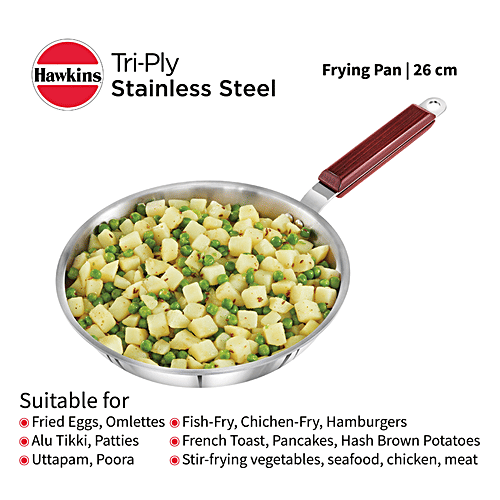 Hawkins Tri-Ply Stainless Steel Frying Pan - 3 Layer, Induction Base, 26 cm, 3 mm, SSF26, 1 L