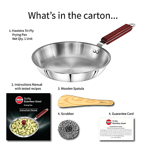 Hawkins Tri-Ply Stainless Steel Frying Pan - 3 Layer, Induction Base, 26 cm, 3 mm, SSF26, 1 L