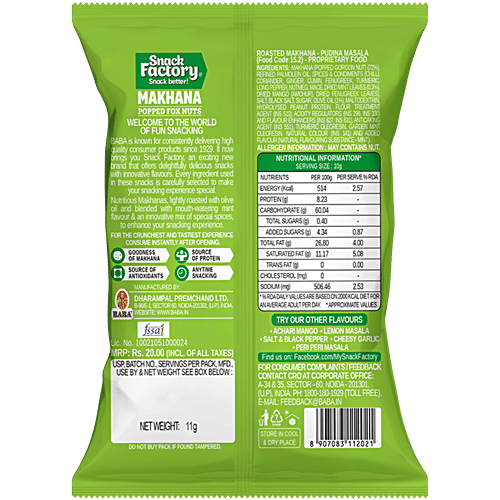 Snack Factory Pudina Masala Roasted Makhana, 11 g  
