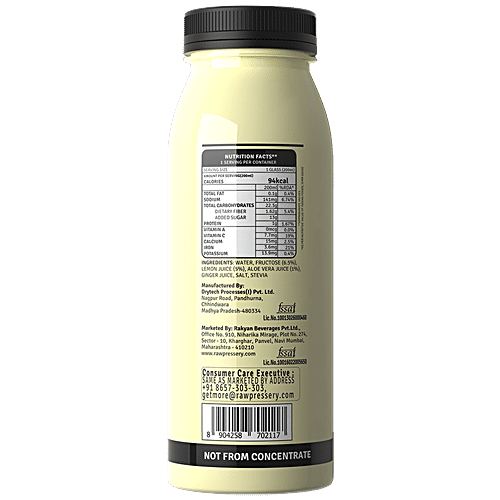 Raw Pressery Cold Extracted Juice - Aloe Vera Lemonade, 200 ml  