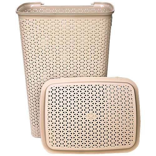 Princeware Juliet Plastic Laundry Basket With Mat Design 53 Litre - Biege Colour, 1 pc  