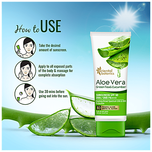 Oriental Botanics Aloe Vera, Green Tea & Cucumber Sunscreen SPF 50, 100 ml