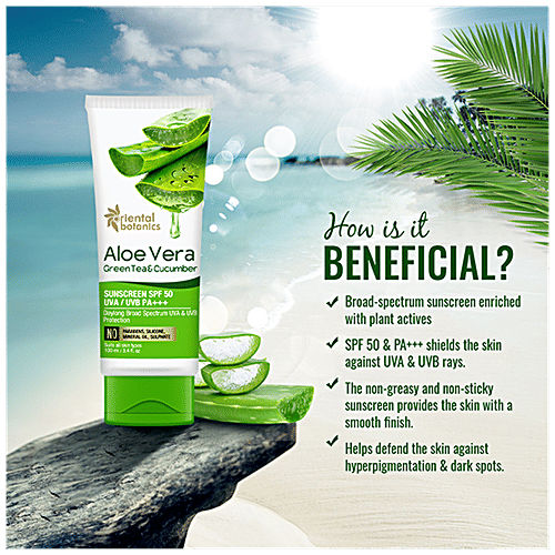 Oriental Botanics Aloe Vera, Green Tea & Cucumber Sunscreen SPF 50, 100 ml