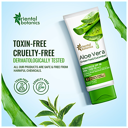 Oriental Botanics Aloe Vera, Green Tea & Cucumber Sunscreen SPF 50, 100 ml