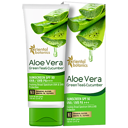 Oriental Botanics Aloe Vera, Green Tea & Cucumber Sunscreen SPF 50, 100 ml