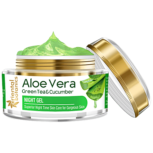 Oriental Botanics Aloe Vera, Green Tea & Cucumber Night Gel Cream - With Pure Aloe Vera, No Paraben/Silicon, 50 g  