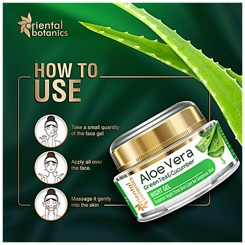 Oriental Botanics Aloe Vera, Green Tea & Cucumber Night Gel Cream - With Pure Aloe Vera, No Paraben/Silicon, 50 g  
