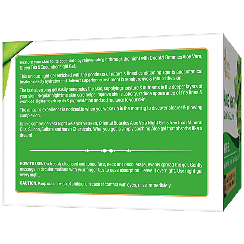 Oriental Botanics Aloe Vera, Green Tea & Cucumber Night Gel Cream - With Pure Aloe Vera, No Paraben/Silicon, 50 g  