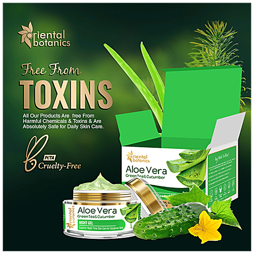 Oriental Botanics Aloe Vera, Green Tea & Cucumber Night Gel Cream - With Pure Aloe Vera, No Paraben/Silicon, 50 g  
