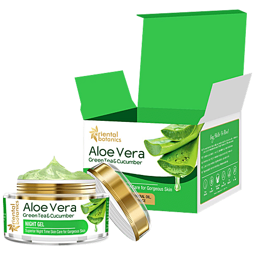 Oriental Botanics Aloe Vera, Green Tea & Cucumber Night Gel Cream - With Pure Aloe Vera, No Paraben/Silicon, 50 g  