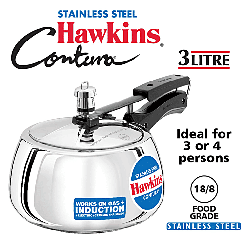 Hawkins Contura Stainless Steel Inner Lid Pressure Cooker - Induction Base, Silver, SSC30, 3 L  Food Grade, Saves More Fuel