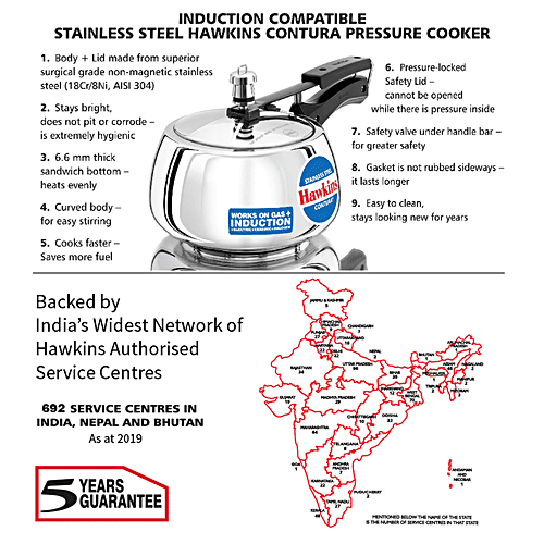 Hawkins Contura Stainless Steel Inner Lid Pressure Cooker - Induction Base, Silver, SSC30, 3 L  Food Grade, Saves More Fuel