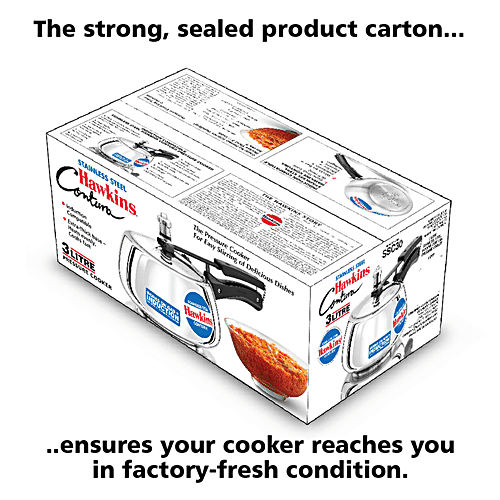 Hawkins Contura Stainless Steel Inner Lid Pressure Cooker - Induction Base, Silver, SSC30, 3 L  Food Grade, Saves More Fuel